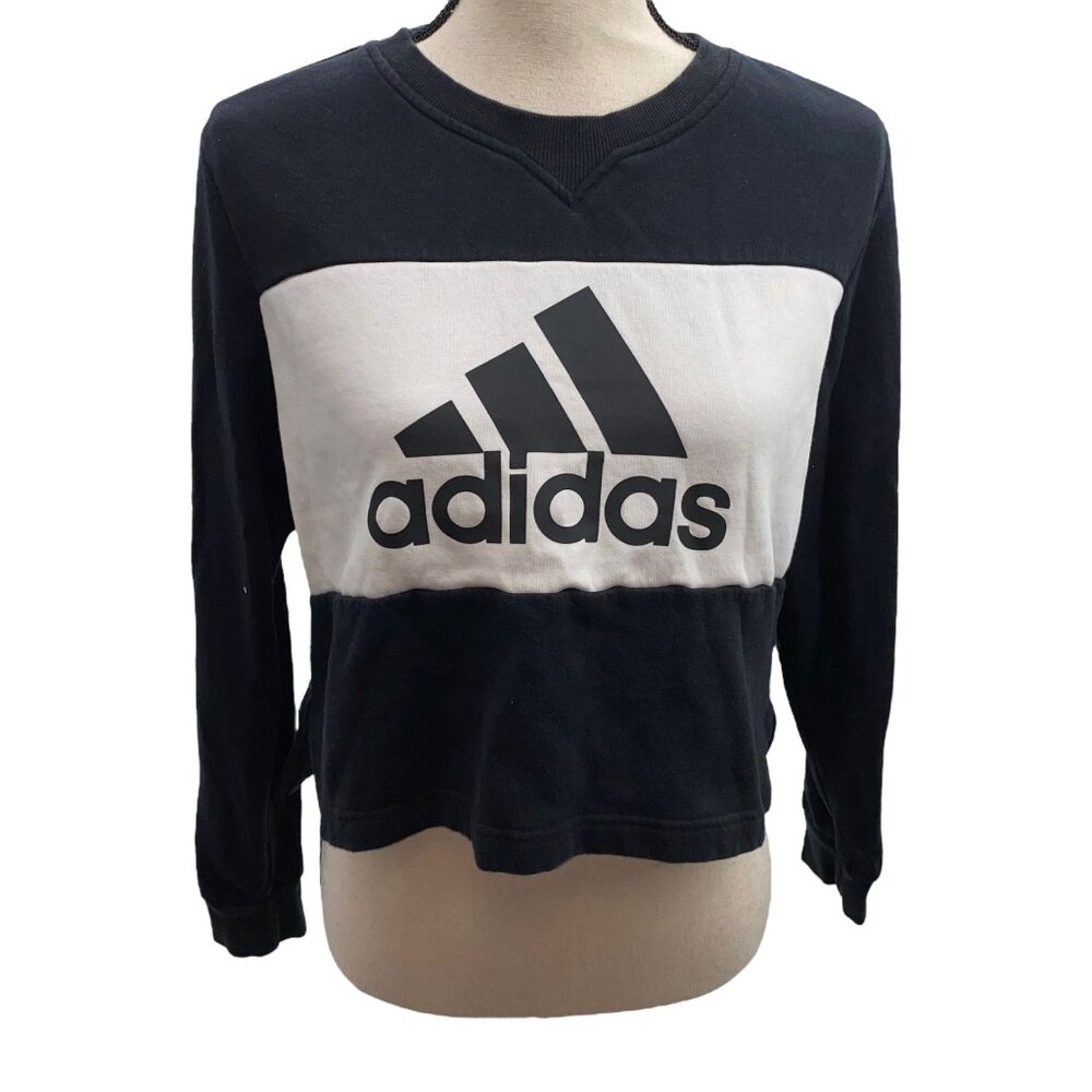 Adidas Black Small Cropped Pullover Sweatshirt Hi-Lo